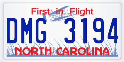 NC license plate DMG3194