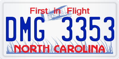 NC license plate DMG3353