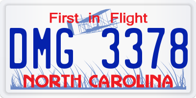 NC license plate DMG3378