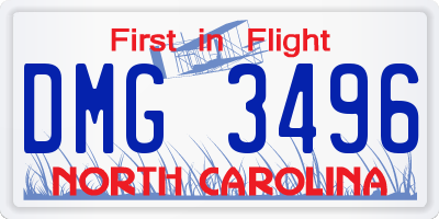 NC license plate DMG3496