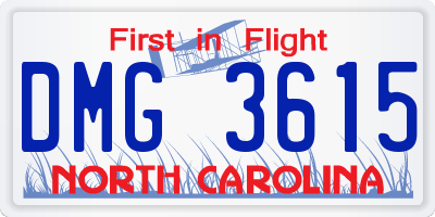 NC license plate DMG3615