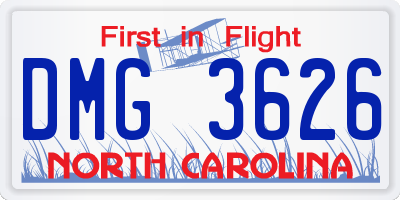 NC license plate DMG3626