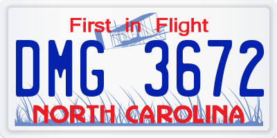 NC license plate DMG3672