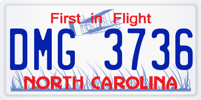 NC license plate DMG3736
