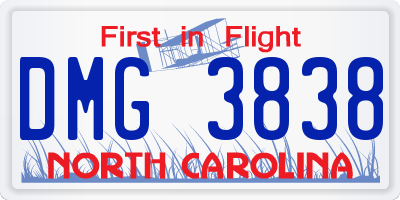 NC license plate DMG3838