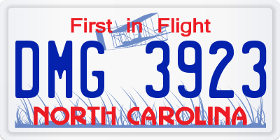 NC license plate DMG3923