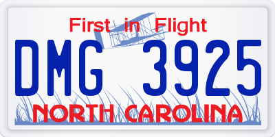 NC license plate DMG3925