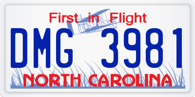 NC license plate DMG3981