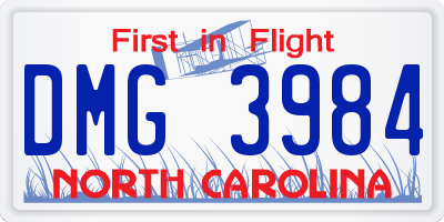 NC license plate DMG3984