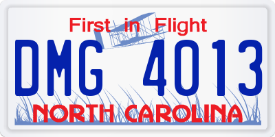 NC license plate DMG4013