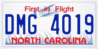 NC license plate DMG4019