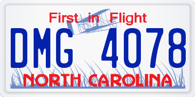 NC license plate DMG4078