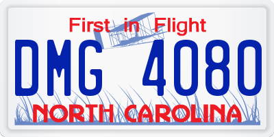 NC license plate DMG4080
