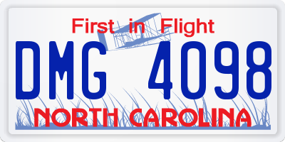 NC license plate DMG4098