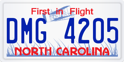 NC license plate DMG4205