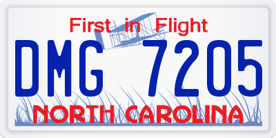 NC license plate DMG7205