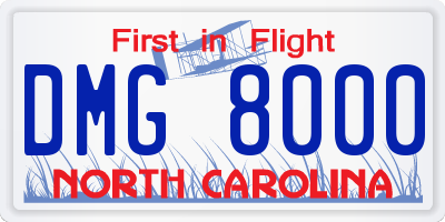 NC license plate DMG8000