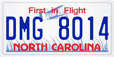 NC license plate DMG8014