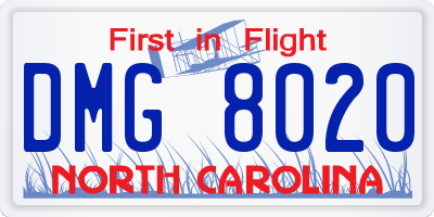 NC license plate DMG8020