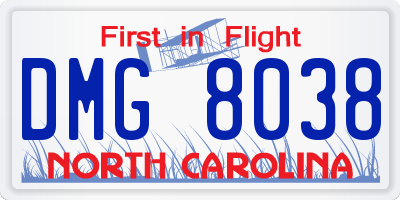 NC license plate DMG8038