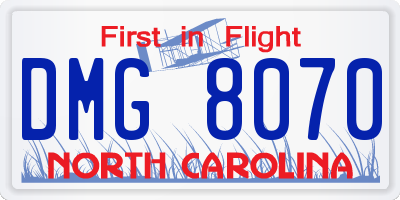 NC license plate DMG8070