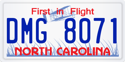 NC license plate DMG8071