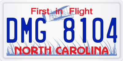 NC license plate DMG8104