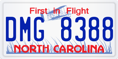 NC license plate DMG8388