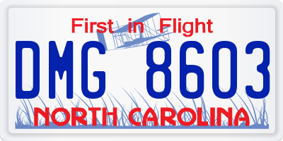 NC license plate DMG8603