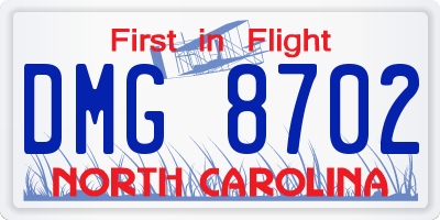 NC license plate DMG8702
