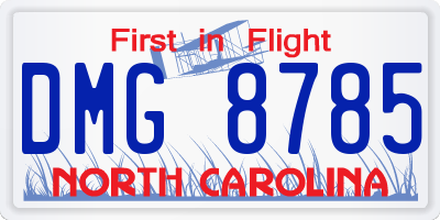NC license plate DMG8785