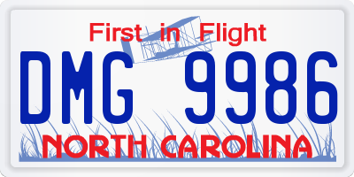 NC license plate DMG9986