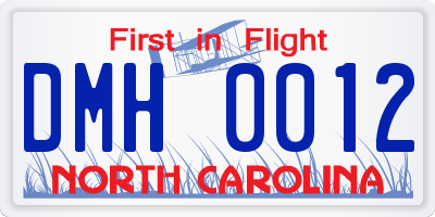 NC license plate DMH0012