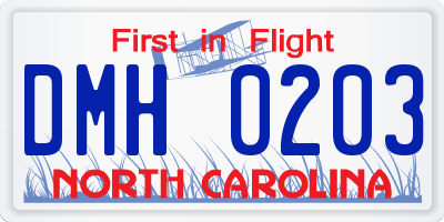 NC license plate DMH0203