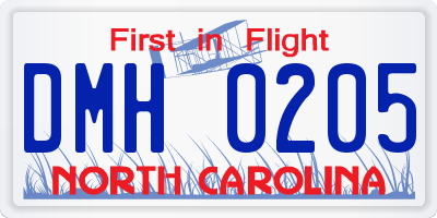 NC license plate DMH0205