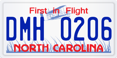 NC license plate DMH0206