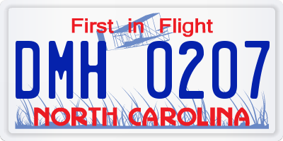 NC license plate DMH0207