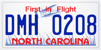 NC license plate DMH0208