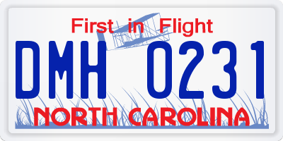 NC license plate DMH0231