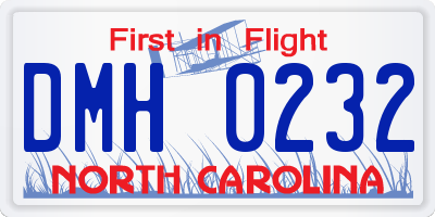 NC license plate DMH0232