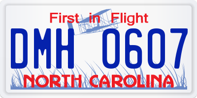 NC license plate DMH0607