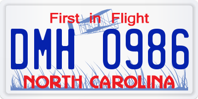 NC license plate DMH0986