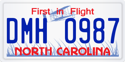 NC license plate DMH0987