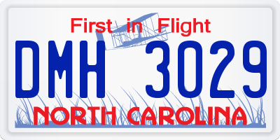 NC license plate DMH3029