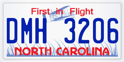 NC license plate DMH3206