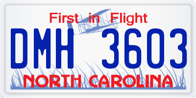 NC license plate DMH3603