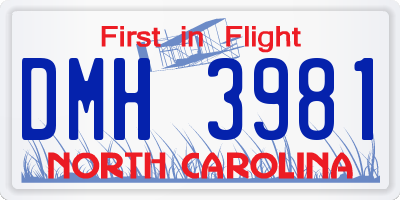 NC license plate DMH3981