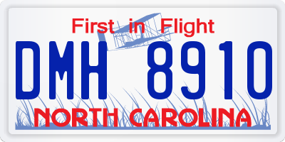 NC license plate DMH8910