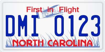 NC license plate DMI0123
