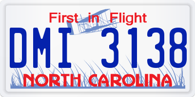 NC license plate DMI3138